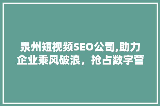 泉州短视频SEO公司,助力企业乘风破浪，抢占数字营销新高地 百度SEO