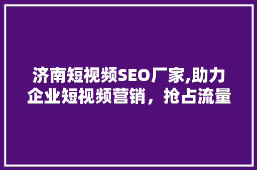 济南短视频SEO厂家,助力企业短视频营销，抢占流量高地 GoogleSEO