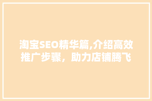 淘宝SEO精华篇,介绍高效推广步骤，助力店铺腾飞 GoogleSEO