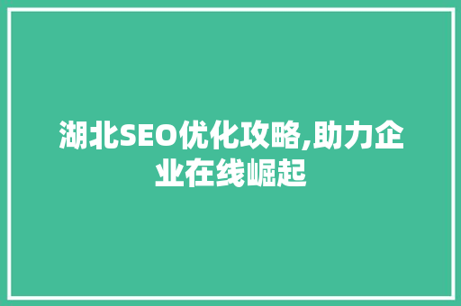 湖北SEO优化攻略,助力企业在线崛起 GoogleSEO
