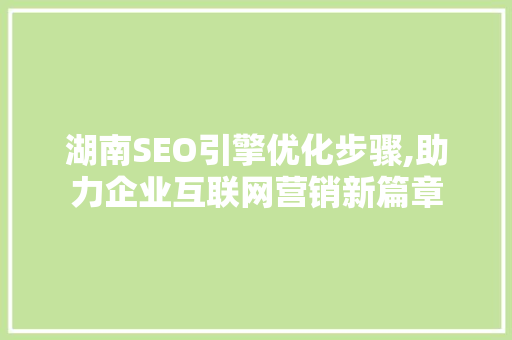 湖南SEO引擎优化步骤,助力企业互联网营销新篇章 必应SEO