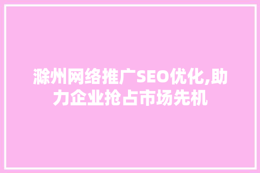 滁州网络推广SEO优化,助力企业抢占市场先机 百度SEO