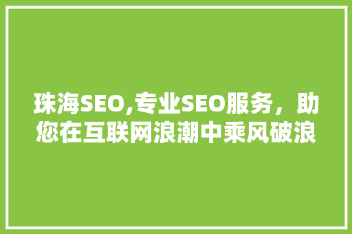 珠海SEO,专业SEO服务，助您在互联网浪潮中乘风破浪 必应SEO