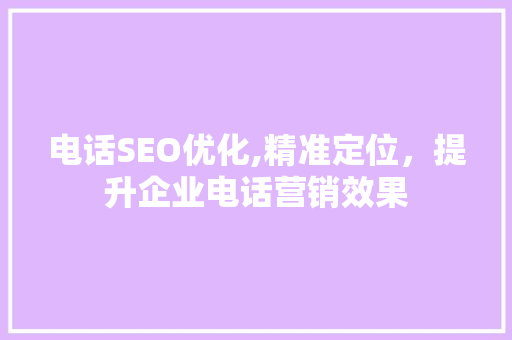电话SEO优化,精准定位，提升企业电话营销效果 GoogleSEO