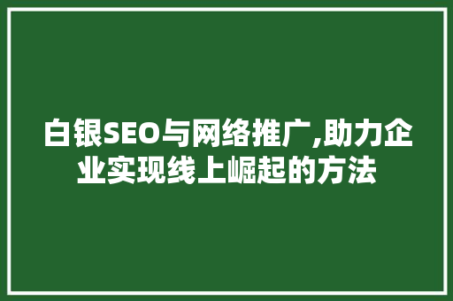 白银SEO与网络推广,助力企业实现线上崛起的方法 必应SEO