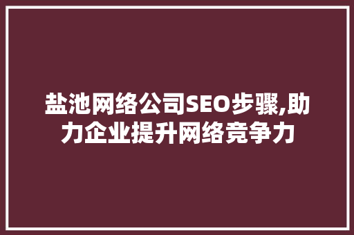 盐池网络公司SEO步骤,助力企业提升网络竞争力 GoogleSEO