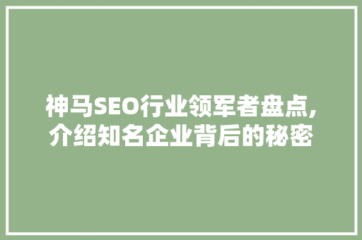 神马SEO行业领军者盘点,介绍知名企业背后的秘密 百度SEO
