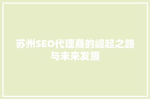 苏州SEO代理商的崛起之路与未来发展 必应SEO