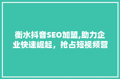 衡水抖音SEO加盟,助力企业快速崛起，抢占短视频营销新风口 神马SEO