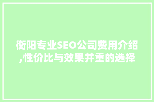 衡阳专业SEO公司费用介绍,性价比与效果并重的选择之路 神马SEO