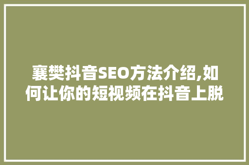 襄樊抖音SEO方法介绍,如何让你的短视频在抖音上脱颖而出 必应SEO