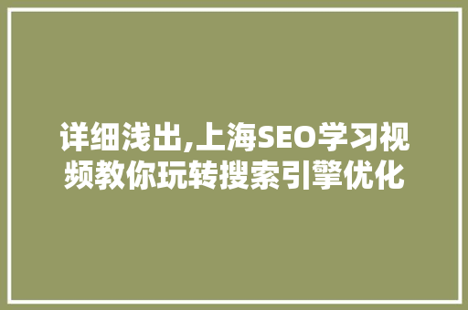 详细浅出,上海SEO学习视频教你玩转搜索引擎优化