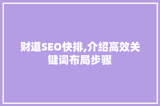 财道SEO快排,介绍高效关键词布局步骤 百度SEO