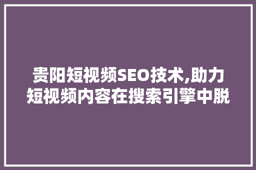 贵阳短视频SEO技术,助力短视频内容在搜索引擎中脱颖而出 GoogleSEO