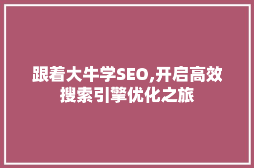 跟着大牛学SEO,开启高效搜索引擎优化之旅 搜狗SEO