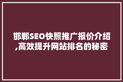 邯郸SEO快照推广报价介绍,高效提升网站排名的秘密武器 必应SEO