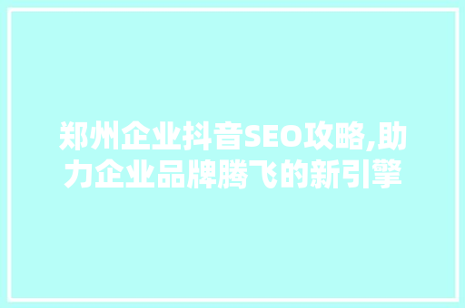 郑州企业抖音SEO攻略,助力企业品牌腾飞的新引擎 搜狗SEO
