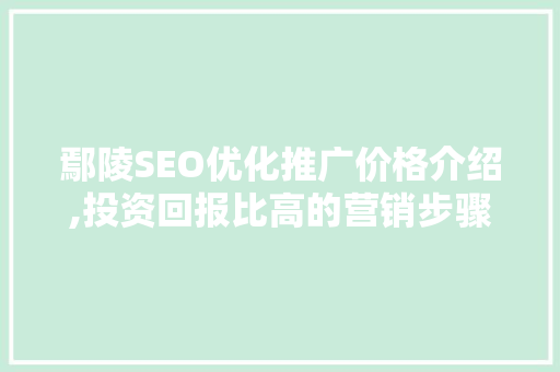 鄢陵SEO优化推广价格介绍,投资回报比高的营销步骤 GoogleSEO