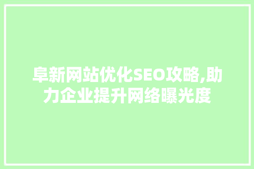 阜新网站优化SEO攻略,助力企业提升网络曝光度 GoogleSEO