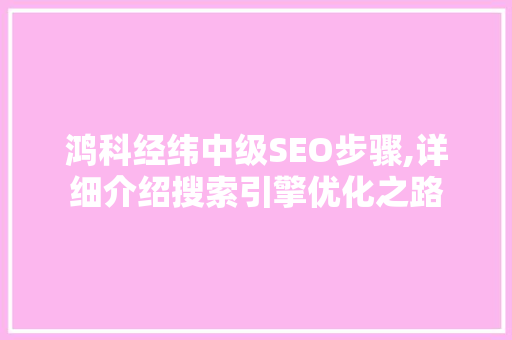 鸿科经纬中级SEO步骤,详细介绍搜索引擎优化之路 GoogleSEO