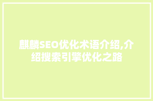 麒麟SEO优化术语介绍,介绍搜索引擎优化之路 GoogleSEO