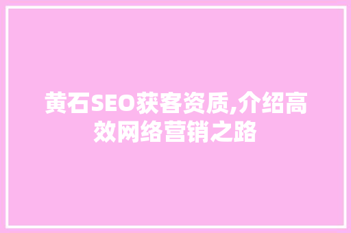 黄石SEO获客资质,介绍高效网络营销之路 百度SEO