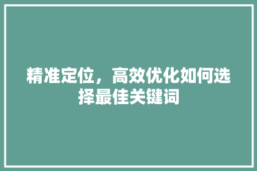 精准定位，高效优化如何选择最佳关键词