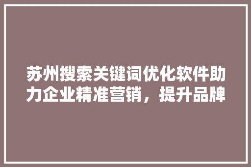 苏州搜索关键词优化软件助力企业精准营销，提升品牌影响力 搜狗SEO