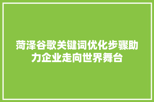 菏泽谷歌关键词优化步骤助力企业走向世界舞台 搜狗SEO