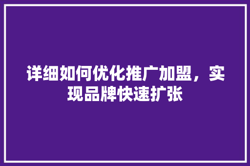 详细如何优化推广加盟，实现品牌快速扩张 GoogleSEO