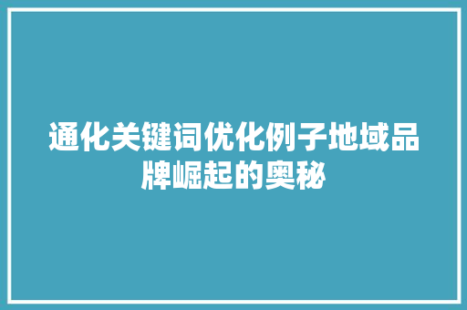 通化关键词优化例子地域品牌崛起的奥秘 必应SEO