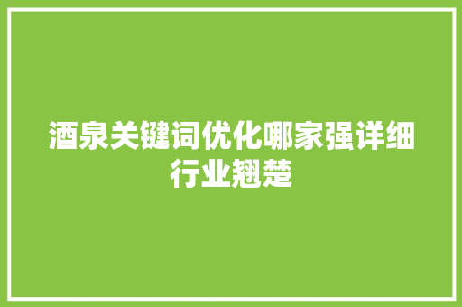 酒泉关键词优化哪家强详细行业翘楚