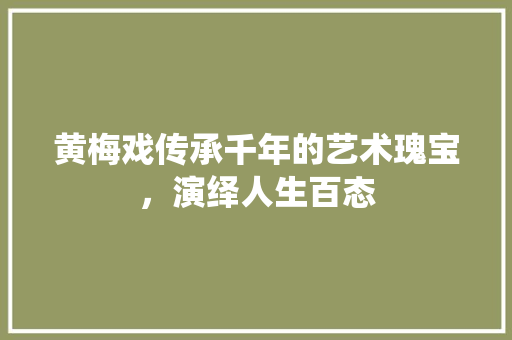 黄梅戏传承千年的艺术瑰宝，演绎人生百态 搜狗SEO