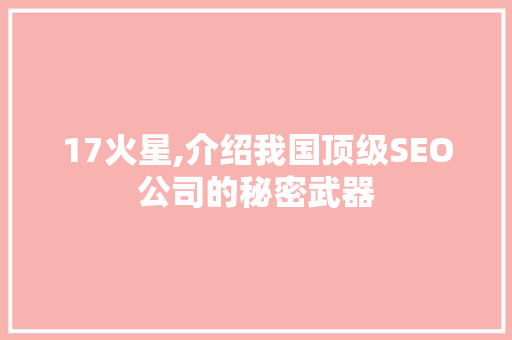 17火星,介绍我国顶级SEO公司的秘密武器 百度SEO