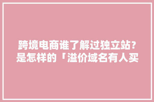 跨境电商谁了解过独立站？是怎样的「溢价域名有人买吗」 跨境电商谁了解过独立站？是怎样的「溢价域名有人买吗」 GoogleSEO