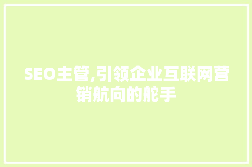 SEO主管,引领企业互联网营销航向的舵手