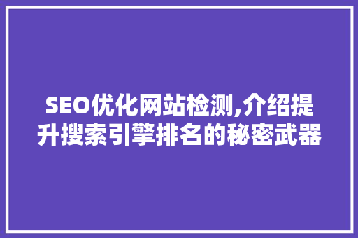 SEO优化网站检测,介绍提升搜索引擎排名的秘密武器 GoogleSEO