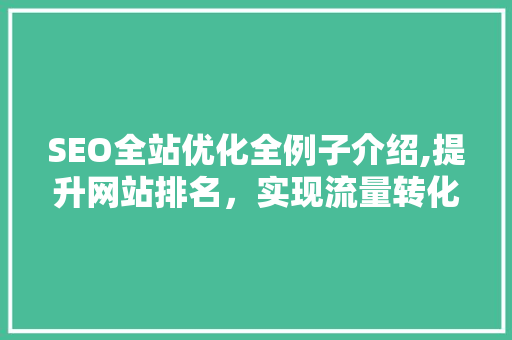 SEO全站优化全例子介绍,提升网站排名，实现流量转化 搜狗SEO