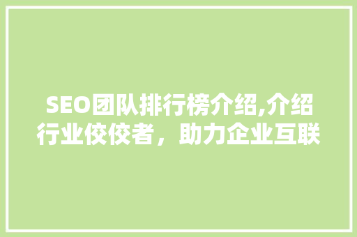 SEO团队排行榜介绍,介绍行业佼佼者，助力企业互联网营销新篇章 百度SEO