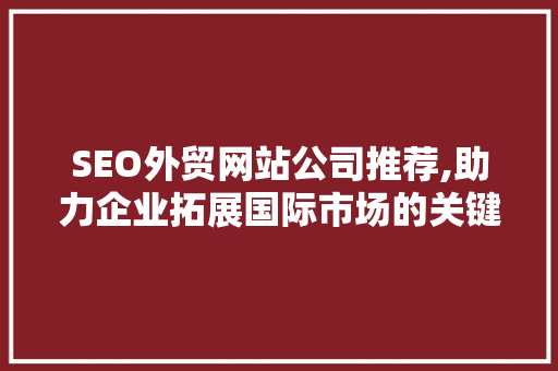 SEO外贸网站公司推荐,助力企业拓展国际市场的关键步骤 GoogleSEO