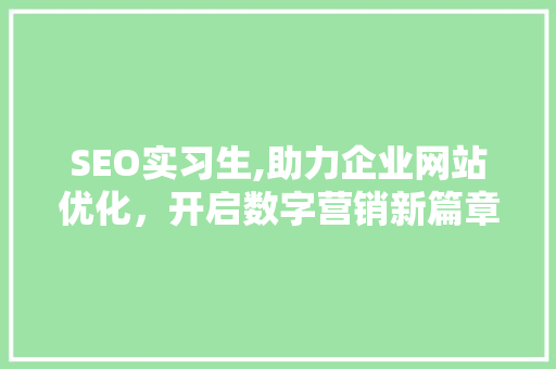SEO实习生,助力企业网站优化,开启数字营销新篇章 神马SEO SEO实习生,助力企业网站优化,开启数字营销新篇章 神马SEO