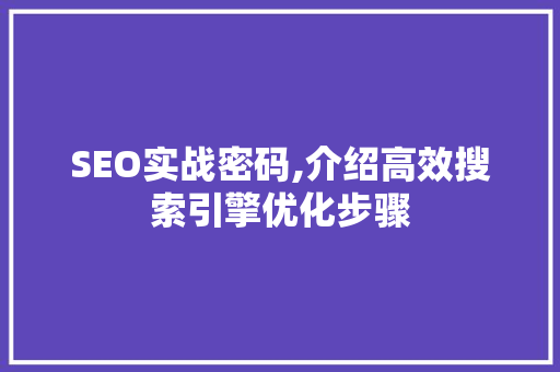 SEO实战密码,介绍高效搜索引擎优化步骤 神马SEO