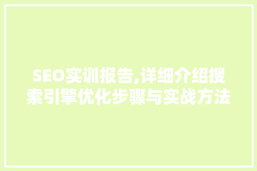 SEO实训报告,详细介绍搜索引擎优化步骤与实战方法 神马SEO