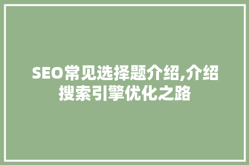 SEO常见选择题介绍,介绍搜索引擎优化之路 搜狗SEO