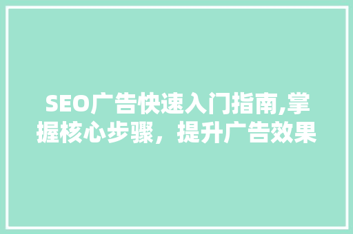 SEO广告快速入门指南,掌握核心步骤，提升广告效果 GoogleSEO