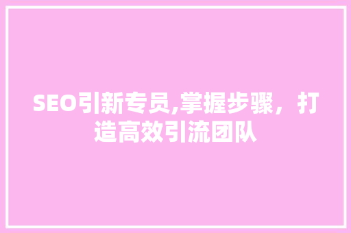 SEO引新专员,掌握步骤，打造高效引流团队 GoogleSEO