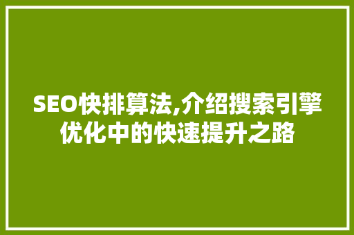 SEO快排算法,介绍搜索引擎优化中的快速提升之路 搜狗SEO
