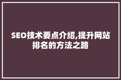 SEO技术要点介绍,提升网站排名的方法之路 必应SEO