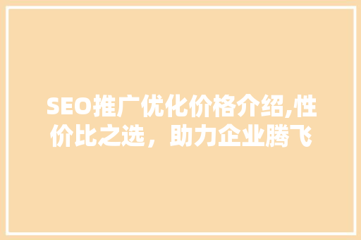 SEO推广优化价格介绍,性价比之选，助力企业腾飞 GoogleSEO