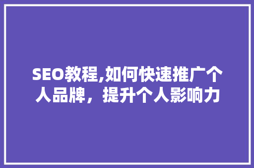 SEO教程,如何快速推广个人品牌，提升个人影响力 百度SEO